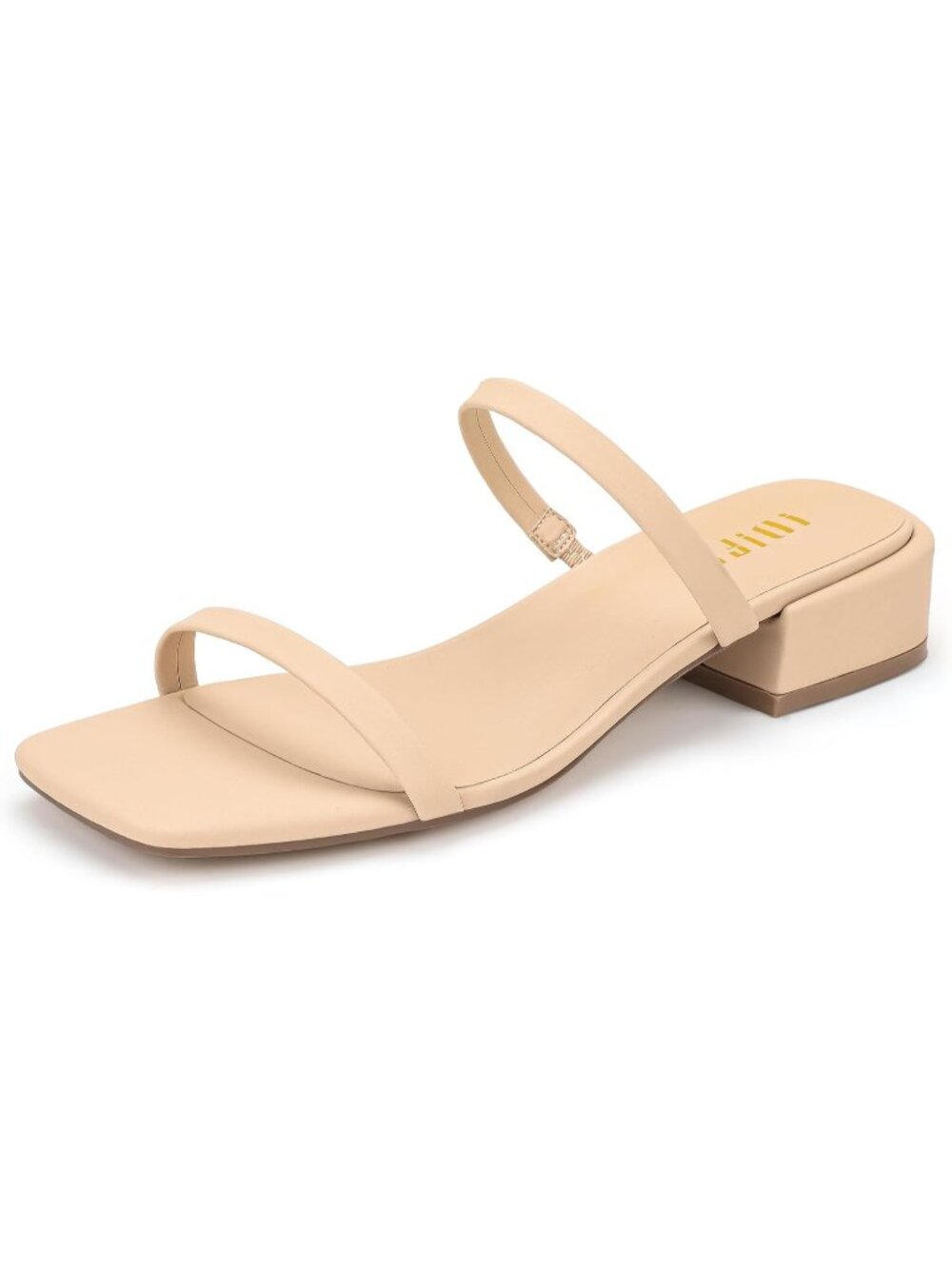 Women's Nude Low Block Chunky Slide Two-Strap Square Open Toe Heeled Sandals